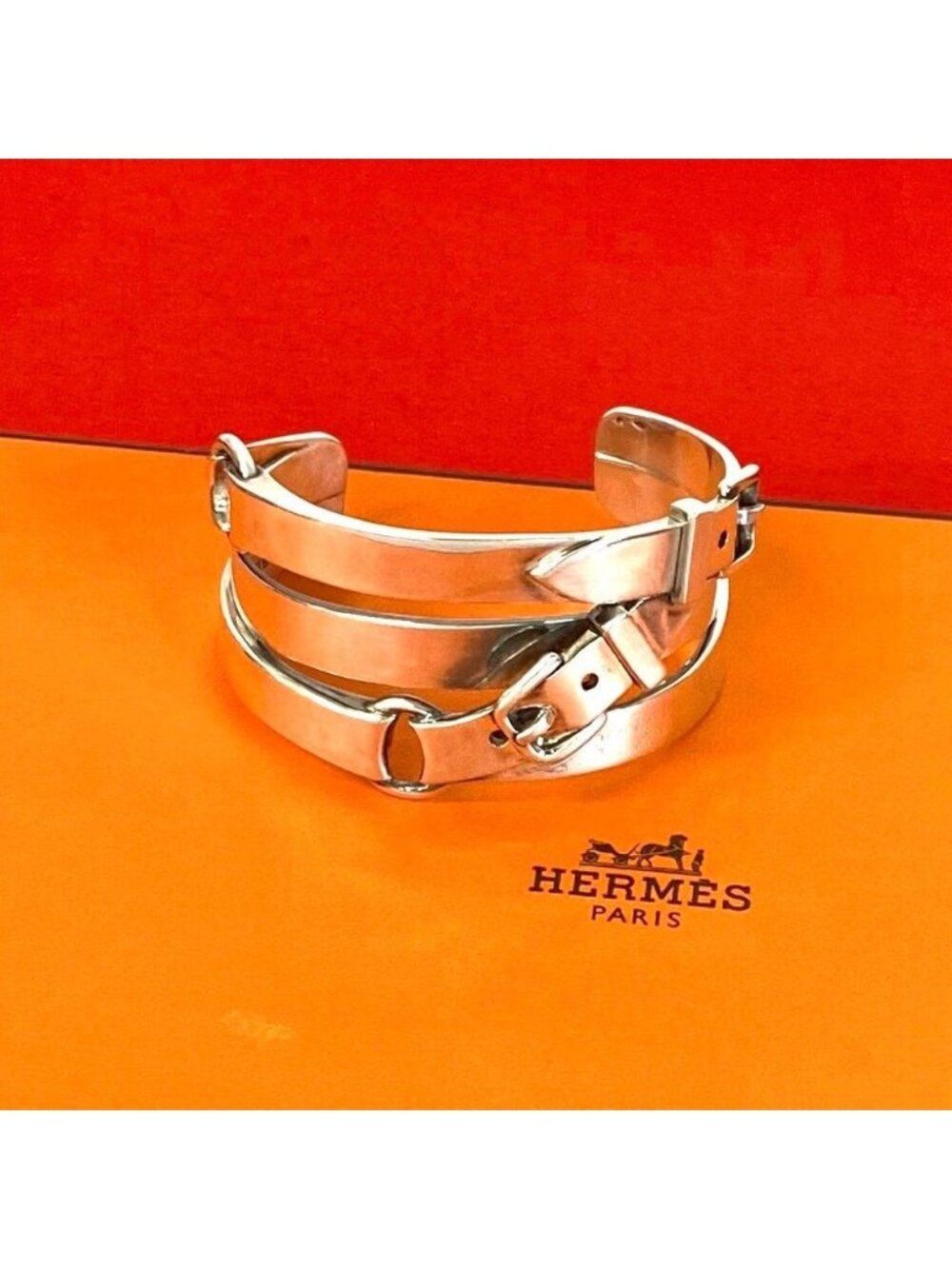 Hermes Ceinture Belt 925 Sterling Silver Bangle Bracelet
